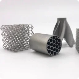 Collection of complex 3D printed parts in resin, nylon, and metal materials.